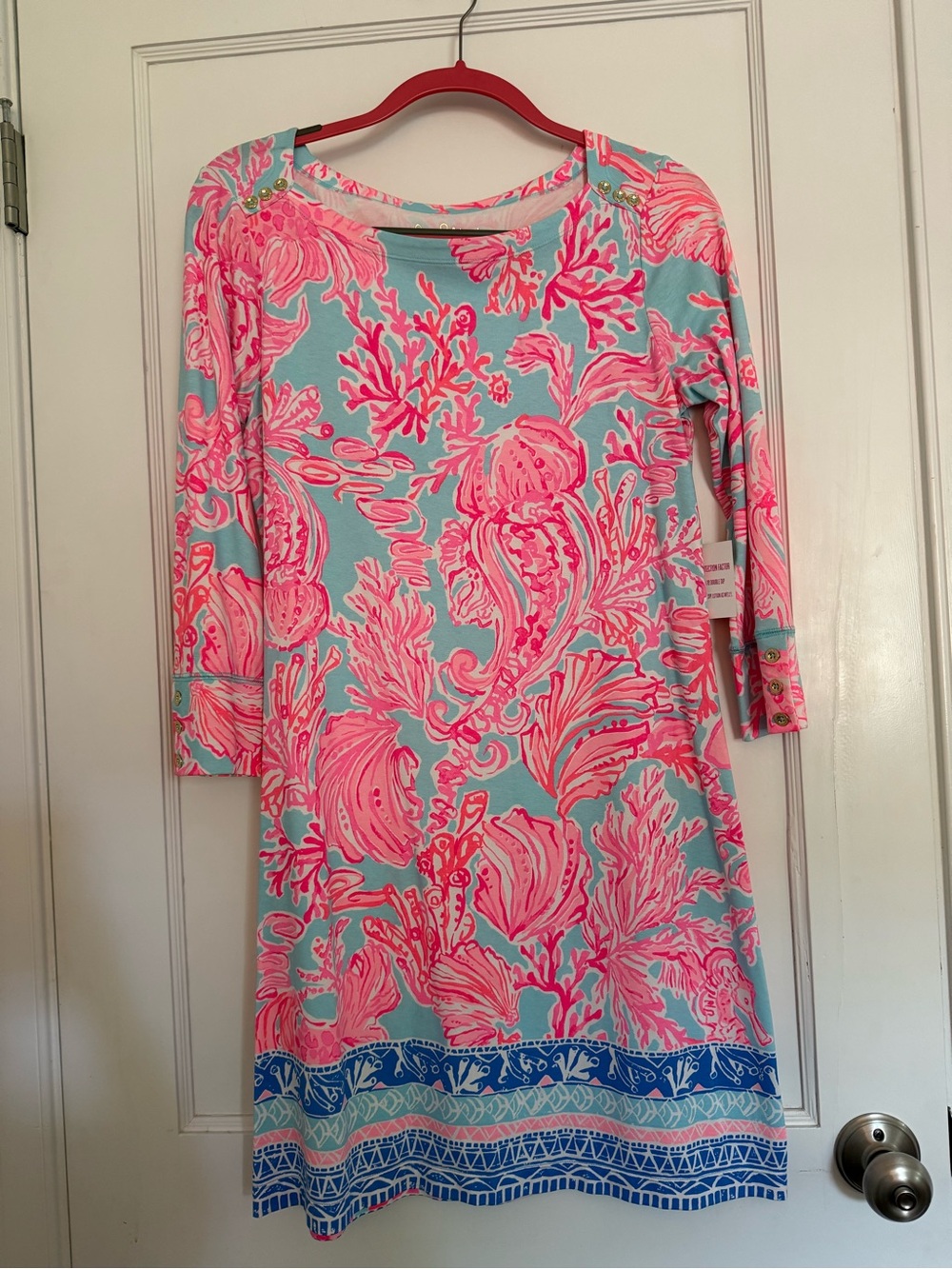 Lilly Pulitzer Pink and Aqua Long Sleeve Shift Dress